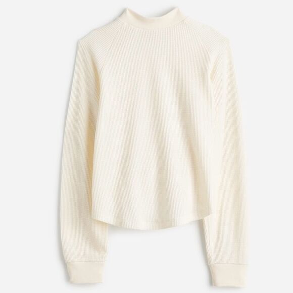 Madewell XL Ivory Waffle Knit Mock Neck Long Sleeve Thermal Top - Picture 5 of 16